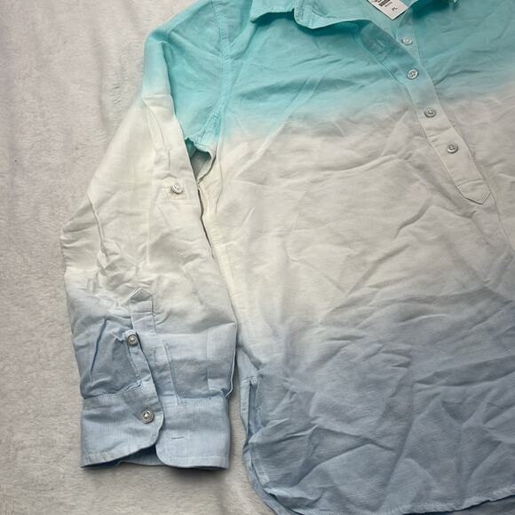 NWT Talbots Large P Linen Cotton Blend Soft Roll Up Sleeve  Multi Colored Blouse - Picture 7 of 9